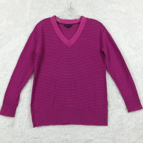 Tommy Hilfiger Womens‎ Sweater Pullover Pink Purple Striped Long Sleeve V Neck S - Picture 1 of 7